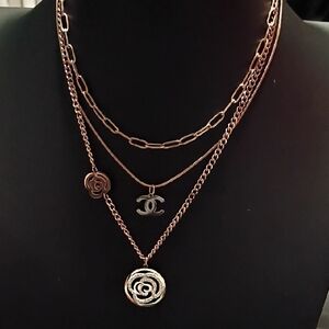 CHANEL Multi-Strand Gold-Tone Stainless Steel Camellia & CC Charm Necklace